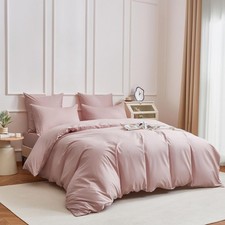 Blush Pink Cotton Duvet Cover Set Queen Size, 100 Combed Cotton Percale