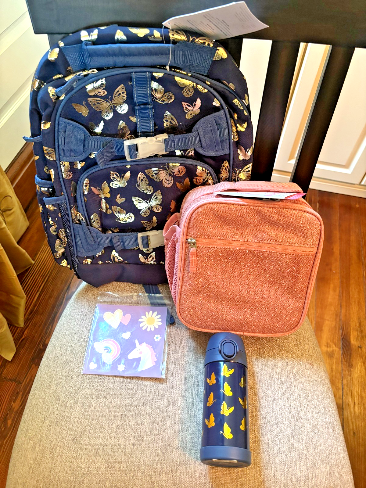 PONY ZAINO Pottery Barn School Disney glitter + borsa pranzo + viaggio acqua ragazza oro.