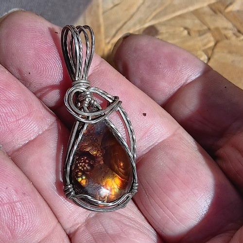Hand-Cut Fire Agate Teardrop Pendant Sterling Silver – Symmetrical Contour Cut