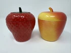 Set Vintage Hazel Atlas Milk Glass Strawberry & Apple Jelly Jars Retro Kitchen