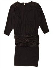 Vintage Womens Long Sleeve Drop Waist Dress UK 14 Large Black Animal Print DD02