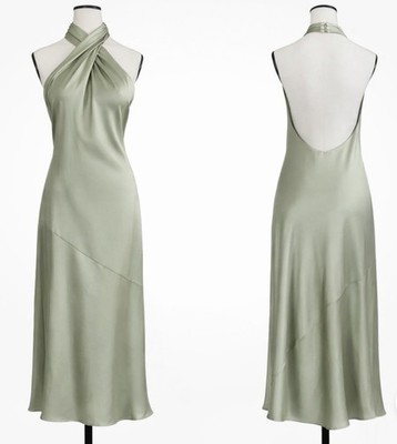 Show Me Your Mumu Jasmine Halter Midi Dress Moss Green Satin Bridesmaid