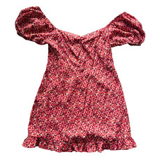 Cupshe Floral Puff Sleeve Dress Sz Medium Sweetheart Ruffle Hem Boho Rayon Chic