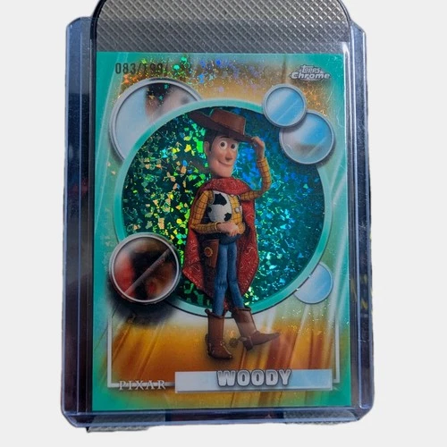 Topps 2026 Disney Chrome Pixar Woody #196 Aqua Mini Diamond Refractor #083/199