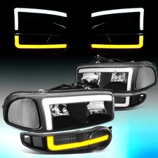 Fo 2001-2006 Sierra Yukon Denali Switchback LED DRL Pair Headlights Black Clear