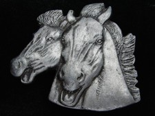 QC01111 VINTAGE 1970s CUT-OUT  TWO WILD HORSES  PEWTER BELT BUCKLE