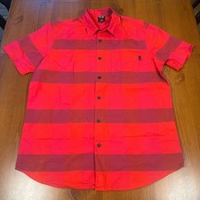 Oakley Regular Fit Short Sleeve Button Up Shirt Mens Size M Red Striped