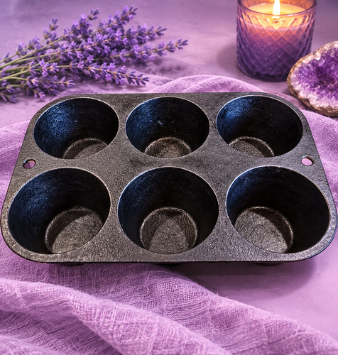Lodge 6-Cup Cast Iron Muffin Popover Pan Heavy Duty Baking Mold Black