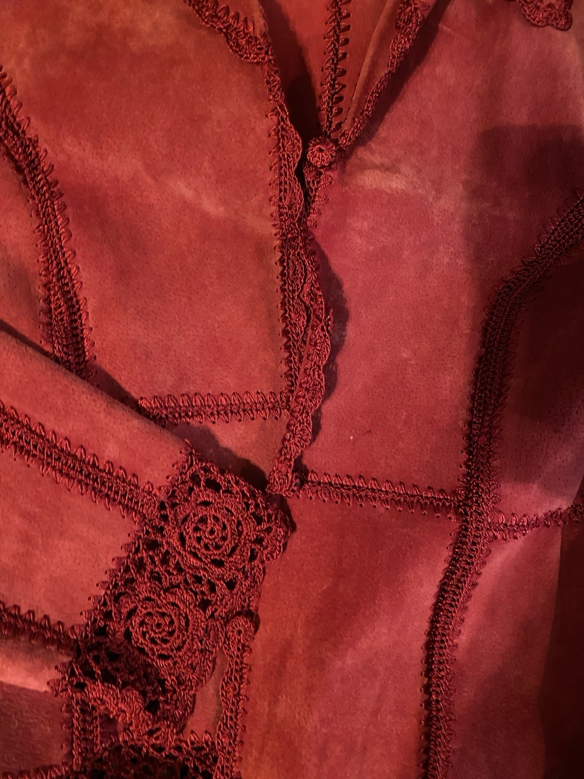 Vintage Red Patchwork Leather Suede Jacket with L… - image 2