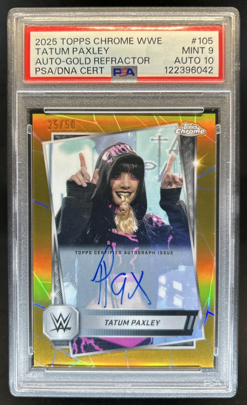 2025 Topps Chrome WWE Tatum Paxley Auto Autograph Gold Refractor #/50 PSA 9 10 view 1