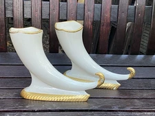 Pair of Art Nouveau Vases Trenton Pottery White with Gold trim Horn of Plenty