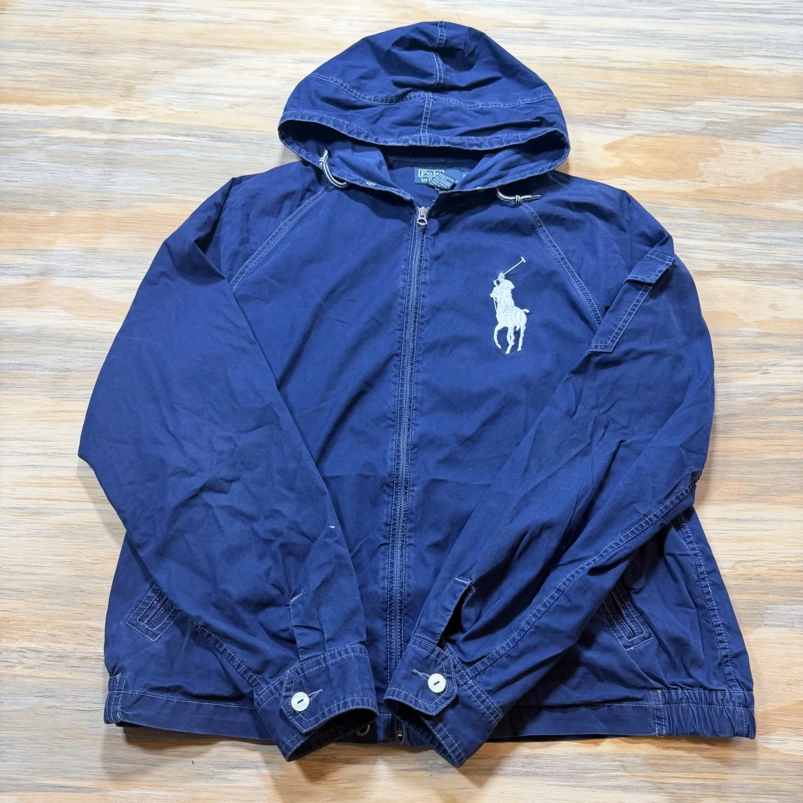 Polo Ralph Lauren Mens XL Blue Big Pony Full Zip Hooded Windbreaker Jacket image 1
