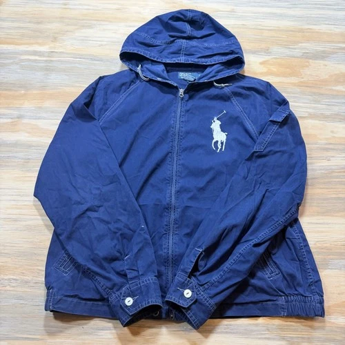 Polo Ralph Lauren Mens XL Blue Big Pony Full Zip Hooded Windbreaker Jacket video thumbnail