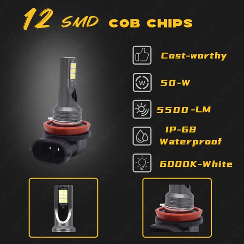For Buick LaCrosse 2010-2013 - H11 LED Fog Driving Light Bulbs 6000K White Qty 2 - Foto 2 di 12