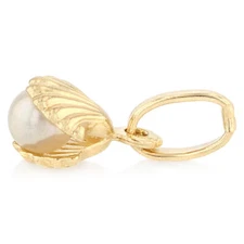 14K Yellow Gold Clam Shell Cultured Pearl Charm Pendant for Necklace or Chain