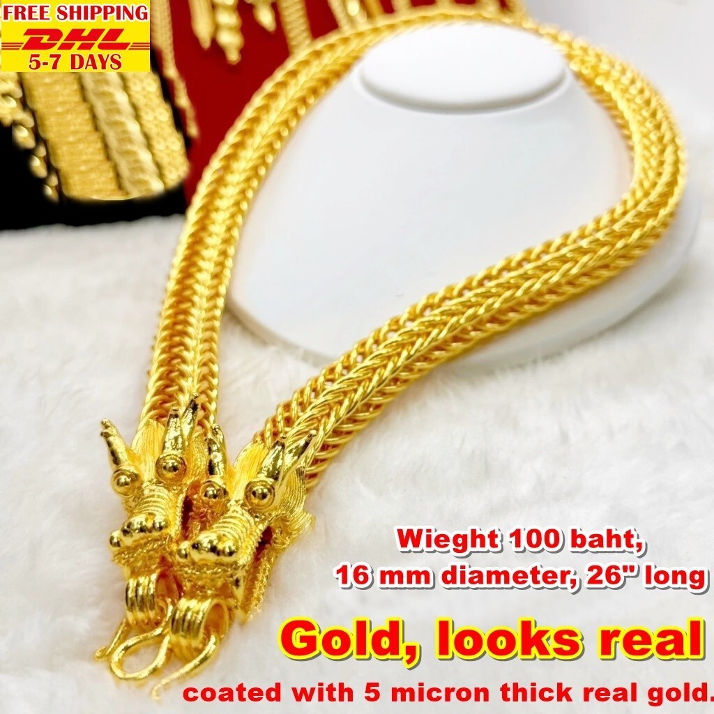 T3 Thai Gold 24k Solid Necklace Yellow Chain Pendant 26