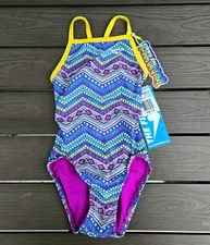 TYR The Finals Youth Girls Tribe Vibe Nonfoil Swimsuit Flutterback  -Size 22 New