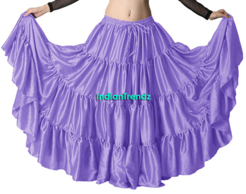 Satin 12 Yard Tiered Gypsy Skirt Belly Dance Tribal Ruffle Costume Jupe Flamenco - Picture 15 of 43