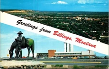 Greetings Banner Billings Montana Scenic Birds Eye Multi View Chrome Postcard