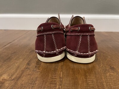 John Varvatos USA Burgundy Maroon Suede Preppy Laceless Boat 