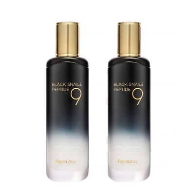 Lot 2x Farmstay Black Snail & Peptide9 Repair Emulsion Duo 120ml Anti-Aging NIB