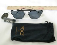 Cat Eye Mirrored Gray Flat Lenses Black Metal Frame Sunglasses FC