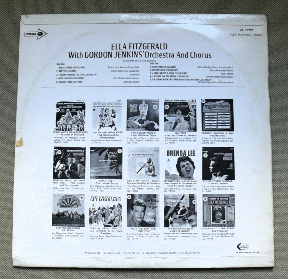 Ella Fitzgerald with Gordon Jenkins Orchestra and Chorus (1973 reissue) vinyl LP - Image 2 of 2