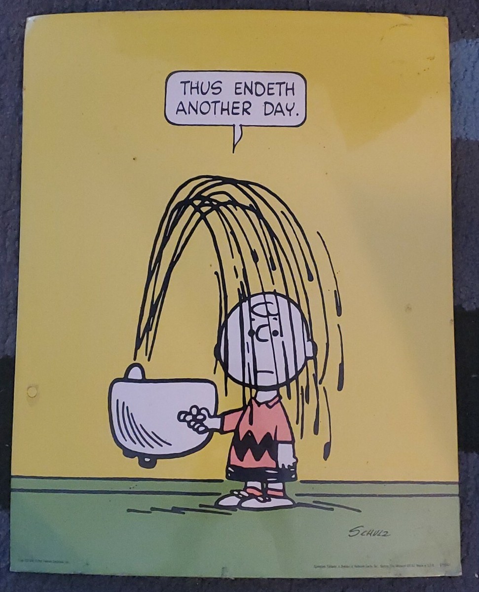 Vtg 1950 Poster Peanuts Schulz Charlie Brown Thus Endeth