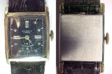 Vintage Poinsett (Glycine) Mans Rectangular Wristwatch Rhinestone Markers