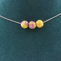 Halskette 3 Perlen Jaspis Gelb Violett 8 Mm. Kette Aus Edelstahl Halskette Fe
