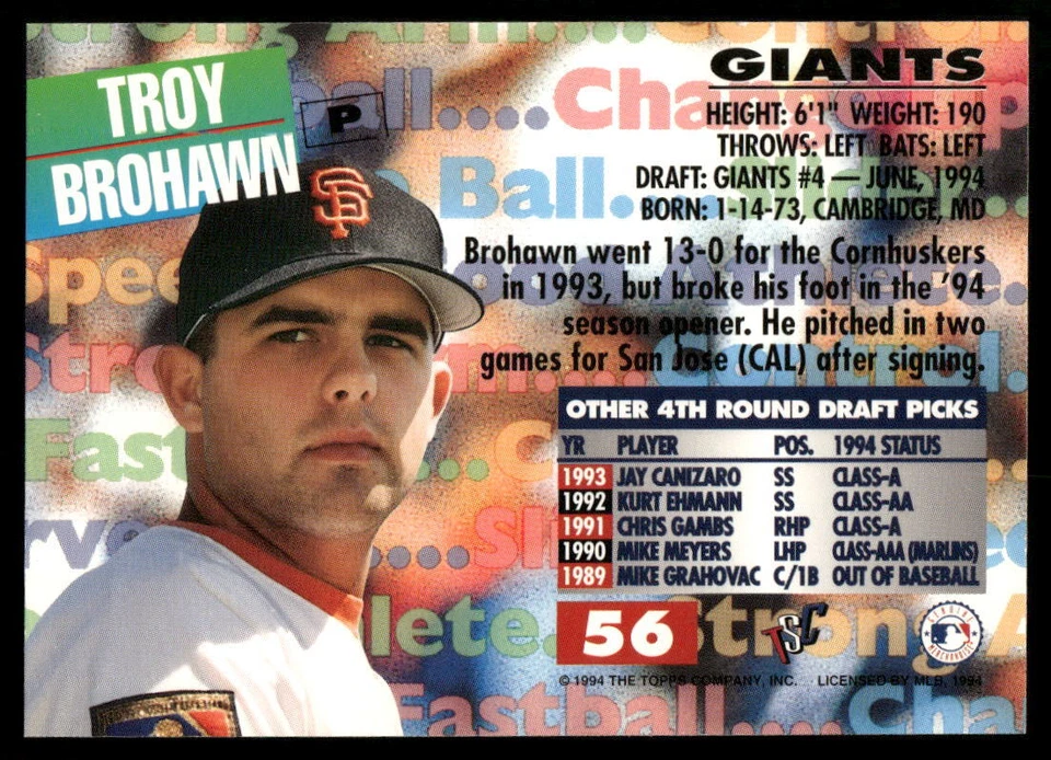 1994 Stadium Club Draft Picks #56 Troy Brohawn - Image 2 of 2