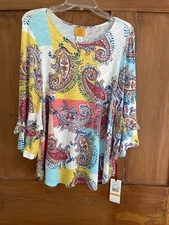 NWT Ruby Rd Multicolor Knit Top Ruffle Size S Women’s Paisley