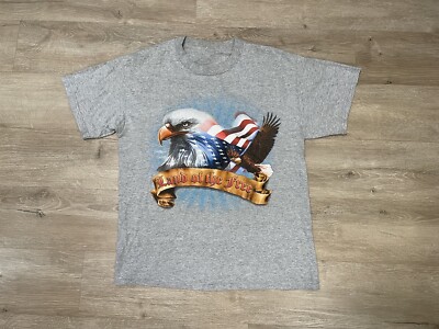 Vintage American Flag Shirt Mens Sz M Gray Eagle Patriotic Land Of The Free USA