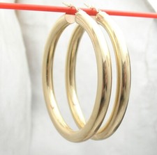 2" 5mm Thick Plain Shiny Hoop Earrings REAL 10K Yellow Gold 50mm