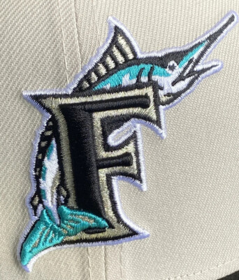 Florida Marlins Adult Size 8 New Era 59FIFTY Fitted Cap Hat Varsity Letter Stone