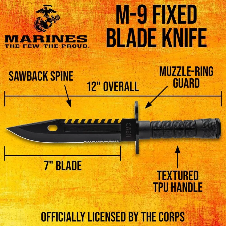 USMC M-9 Fixed Blade Knife and Sheath | Officially Licensed | Sawback Spine - Image 2 of 4