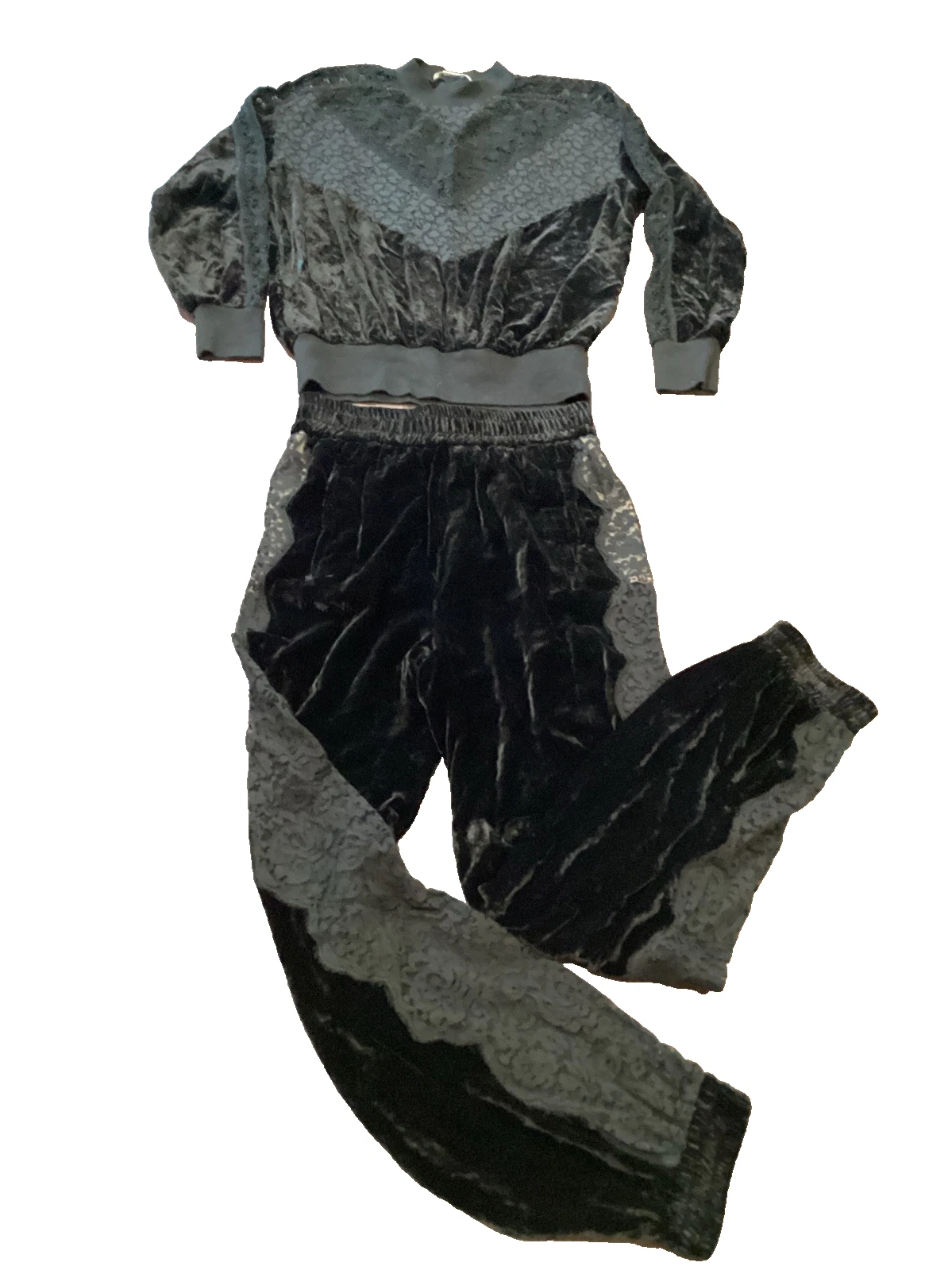 Stella McCartney — Stella McCartney Black Velvet Top Pants With Front/Side Lace Panels