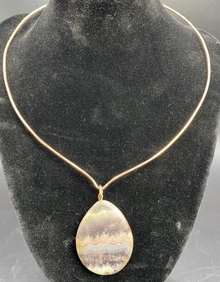 Banded Rainbow Fluorite Copper Wire Wrapped Teardrop Collar Necklace OOAK Boho