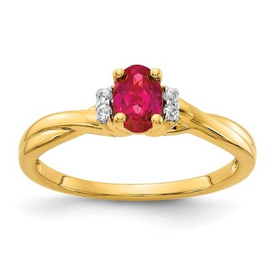14 Karat Gelbgold 1/20 Karat Diamant und 6 x 4 mm ovaler Rubin Ring - Größe 7 Herren Damen