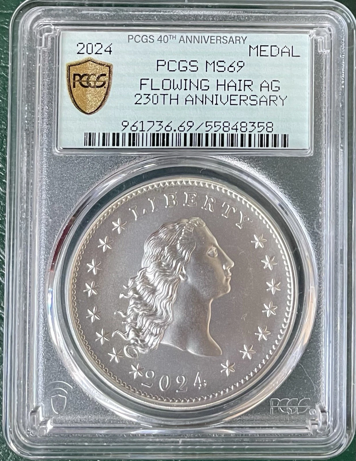 2024 SILVER MEDAL, FLOWING HAIR, 230th Anniversary 1 OZ Silver, PCGS MS69 image 3