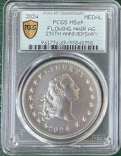 2024 SILVER MEDAL, FLOWING HAIR, 230th Anniversary 1 OZ Silver, PCGS MS69 image 3