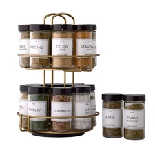 16-Jar Gold Wire 2-Tier Revolving Filled Countertop Spice Rack & Organizer