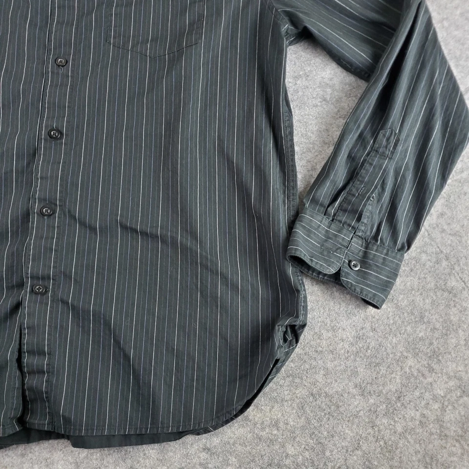 Volcom Button Up Shirt Men Large Black White Stripes Collared Long Sleeve Pocket - Image 4 of 4