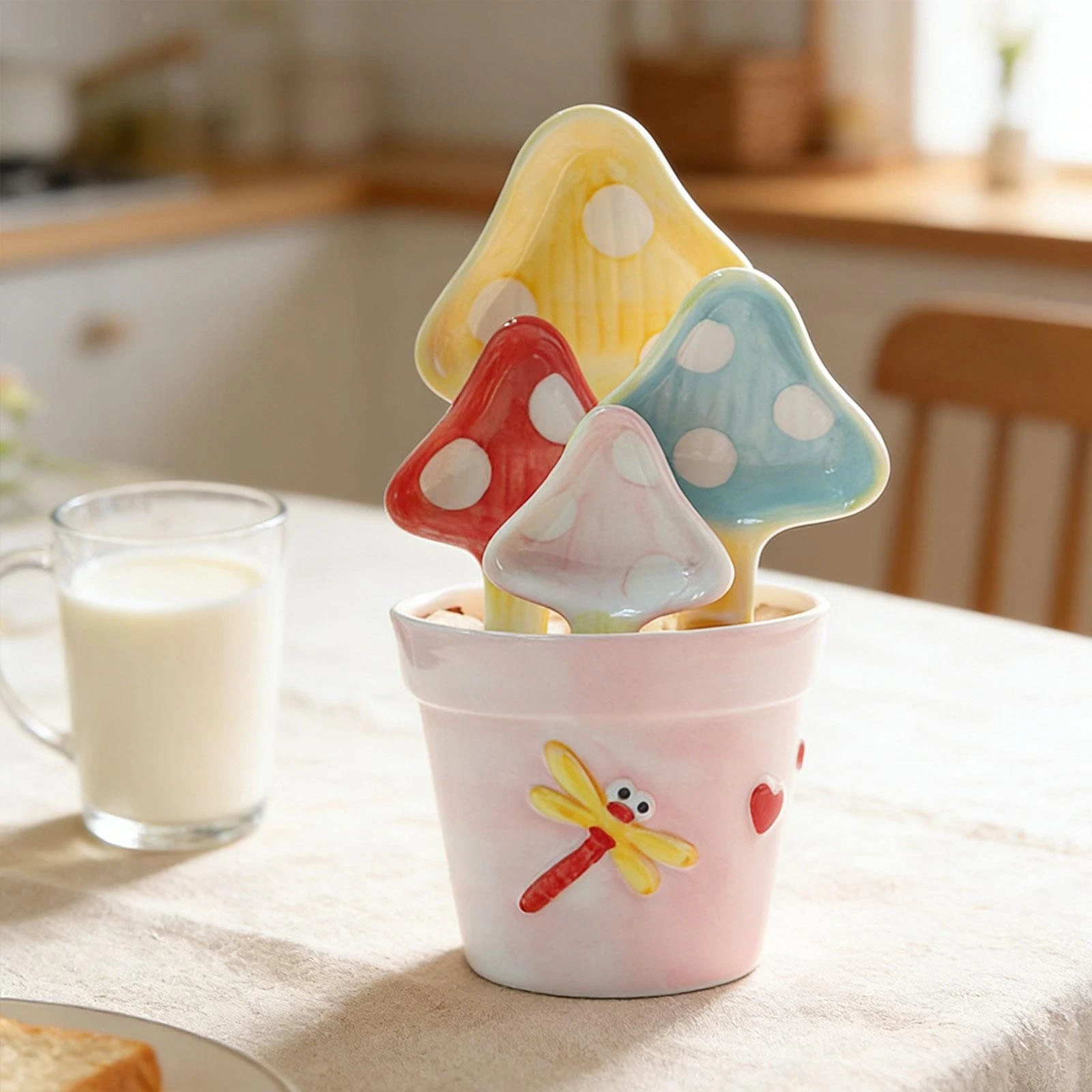 4x Measuring Spoons Cute Kitchen Utensils with Holder Cup Desktop Decoration