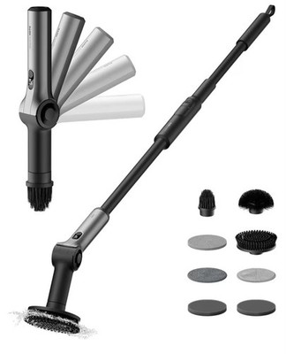 HOTO Flexi Cordless Spin Scrubber, 8 Brush Heads, IPX7 Waterproof NEW 