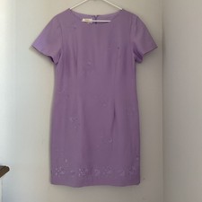 Talbots Vintage 100% Silk Embroidered Short Sleeve Dress Purple Size 12 Petites