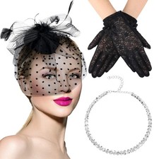 Bencailor 3 Pcs 50s Fascinator Hat for Women Tea Party Funeral Veil Hat with ...