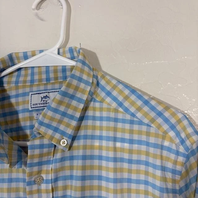 Southern Tide Shirt Mens Large Intercoastal Blue Yellow Plaid Long Sleeve - Image 2 of 4