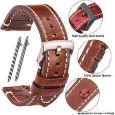 Retro Genuine Leather Watch Band 18mm 20mm 22mm 24mm Quick Release Strap