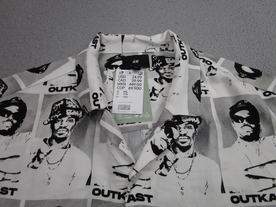 Outkast Shirt Mens XXL Black White H&M Relaxed Fit Button Front Graphic Allover - Image 4 of 4